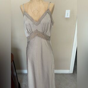 Lace Trim Satin Slip Dress - Champagne